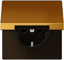 Розетка с заземлением без рамки Jung LS990 metal 1-м. крышка шторки для IP44 золото картинка